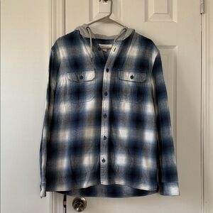 Aeropostale Plaid Hooded Flannel Shirt Jacket Blue Gray Size S